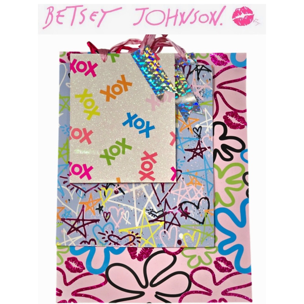 Betsey Johnson XOX Glitter Hearts & Stars 3-PC Gift Bag Set
